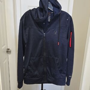 Spyder Navy Fleece Full-Zip Hoodie with Red Zipper Accent